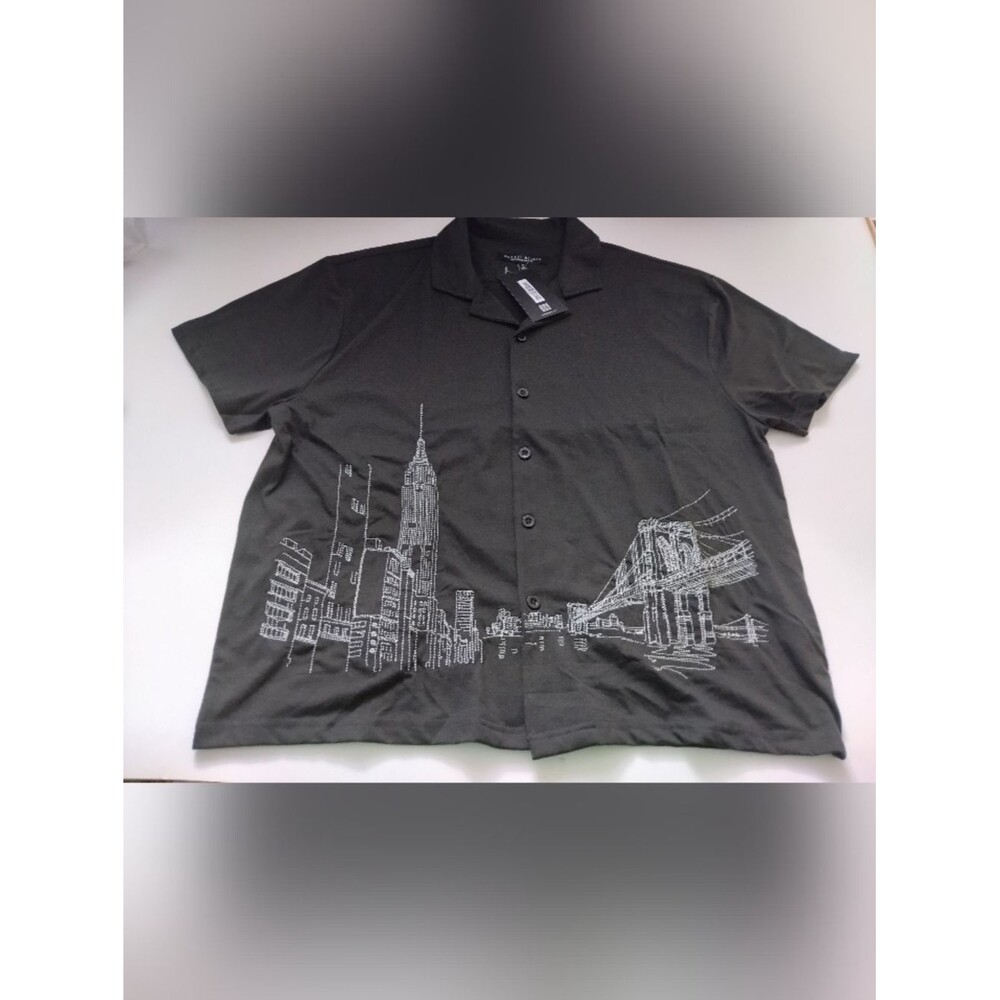 Rustic Souls Men's Black Button-Up Shirt with City Skyline Stitching Size L New
